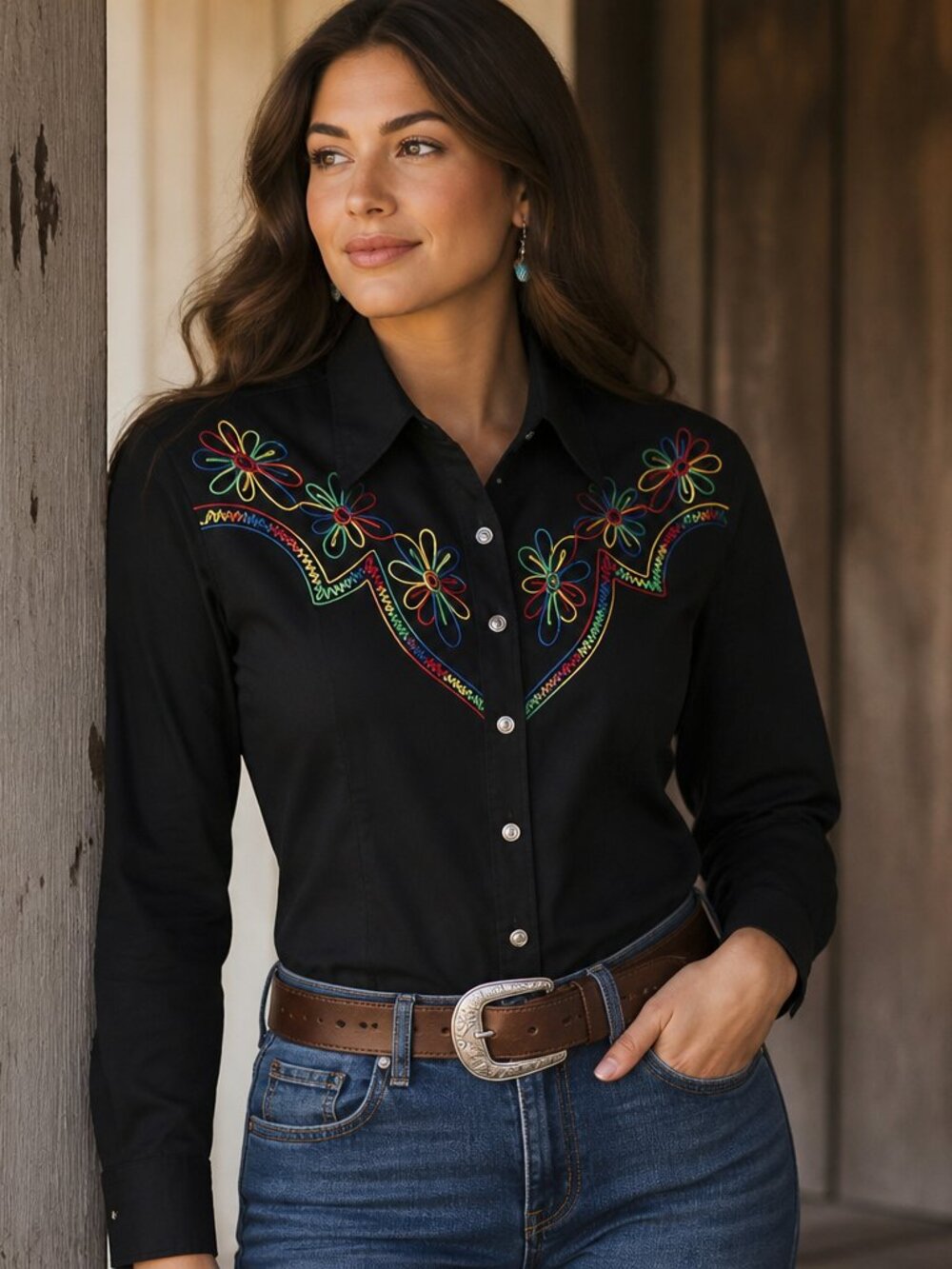 VTG Saddle Ridge Authentic Western Wear Shirt – Black Embroidered Floral (EUC)